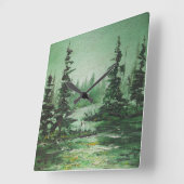 緑の森林を絵を描いている柱時計アンヘイェズ スクエア壁時計 (傾斜)