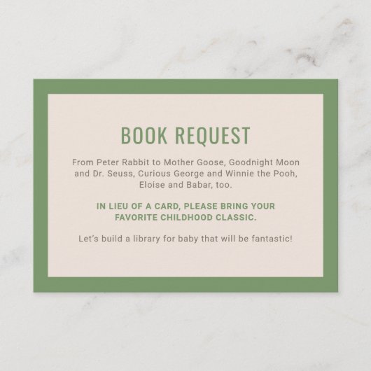 緑の森林動物のベビーシャワーブックの依頼 エンクロージャーカード (正面)