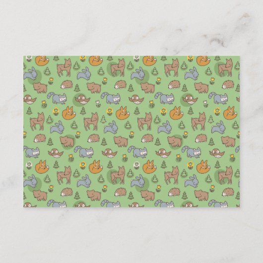 緑の森林動物のベビーシャワーブックの依頼 エンクロージャーカード (裏面)