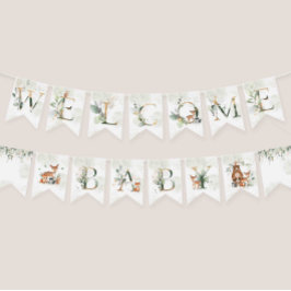 緑の森林動物の赤ちゃんシャワー装飾 バンティングフラッグ