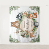 緑の森林動物の赤ちゃんシャワー タペストリー (正面)
