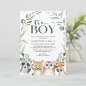 緑の森林動物の赤ちゃんシャワー 招待状 (スタンド正面)