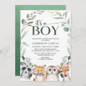 緑の森林動物の赤ちゃんシャワー 招待状 (正面/裏面)