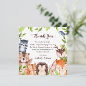 緑の森林動物の赤ちゃんユニセックスシャワー サンキューカード (スタンド正面)