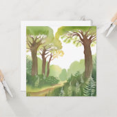 緑の森林樹 | 自然の美しい水色 カード (正面/裏面インサイチュ)