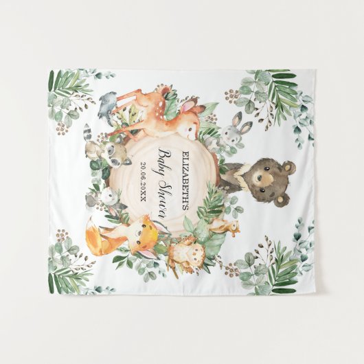 緑の森素朴の森の動物たちが歓迎 タペストリー (正面(横))