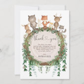 緑の森(き素朴み)のベビー野生動物シャワー サンキューカード (正面)