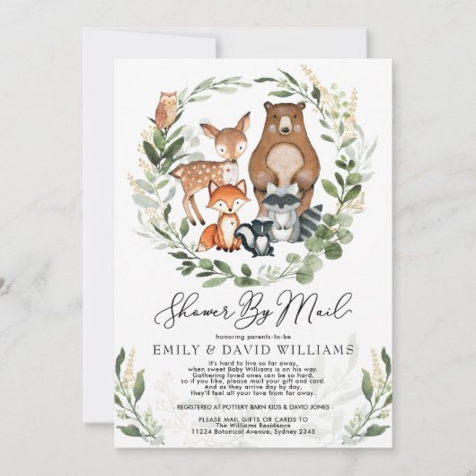 緑の森(き)に住む動物を郵送でシャワーを浴びる 招待状 (正面)
