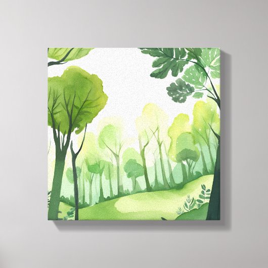 緑の森 | 風光明媚な水彩風景 キャンバスプリント (正面)