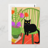 緑の椅子に可愛らしい黒猫 ポストカード (正面/裏面)