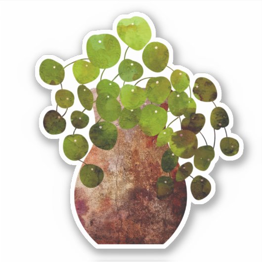 緑の植木鉢の木の透明シール シール (正面)