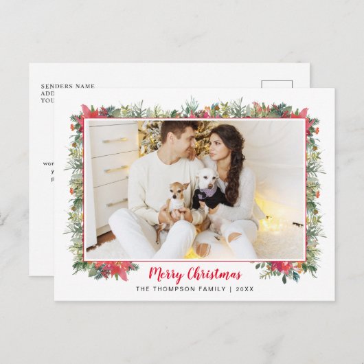 緑の植物のスクリプト写真クリスマス シーズンポストカード (正面/裏面)