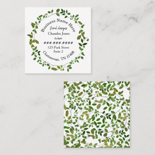 緑の植物のリースの花屋の正方形 スクエア名刺 (正面/裏面)