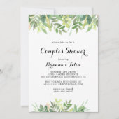緑の植物の葉のカップルがシャワー 招待状 (正面)