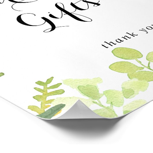 緑の植物の葉のカードとギフトサイン ポスター (角)