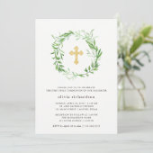 緑の植物の葉のリースの最初聖餐式 招待状 (スタンド正面)
