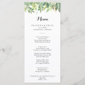 緑の植物の葉の書道ディナー メニュー (正面)