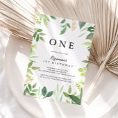 緑の植物の葉の最初の誕生日パーティー 招待状