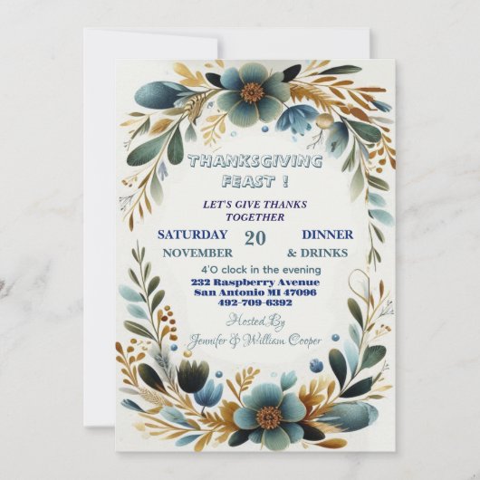 緑の植物の葉の秋の感謝祭 招待状 (正面)