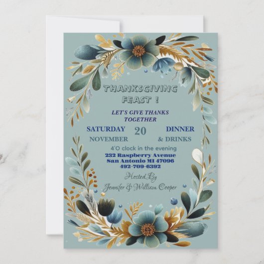 緑の植物の葉の秋の感謝祭 招待状 (正面)