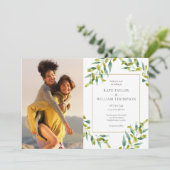 緑の植物の葉の結婚写真 招待状 (スタンド正面)