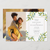 緑の植物の葉の結婚写真 招待状 (正面/裏面)