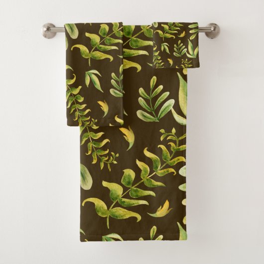 緑の植物の葉パターン バスタオルセット (インサイチュ)