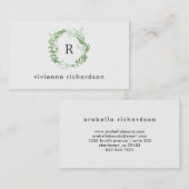 緑の植物の葉リースおよびモノグラム 名刺 (正面/裏面)