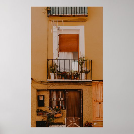 緑の植物を有する茶色の木製窓枠 ポスター (正面)