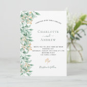 緑の植物セージ緑の金ゴールド結婚ズ 招待状 (スタンド正面)