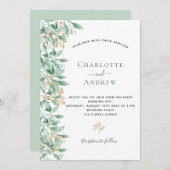 緑の植物セージ緑の金ゴールド結婚ズ 招待状 (正面/裏面)