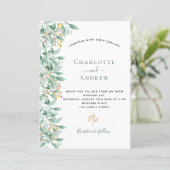 緑の植物セージ緑の金ゴールド結婚ズ 招待状 (スタンド正面)