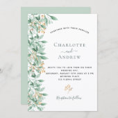 緑の植物セージ緑の金ゴールド結婚ズ 招待状 (正面/裏面)