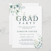 緑の植物学の手紙の卒業パーティーの写真 招待状 (正面/裏面)
