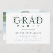 緑の植物学の手紙の卒業パーティーの写真  招待状 (正面/裏面)
