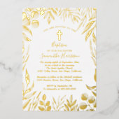 緑の植物学エレガントの男女兼用洗礼 箔招待状 (正面)