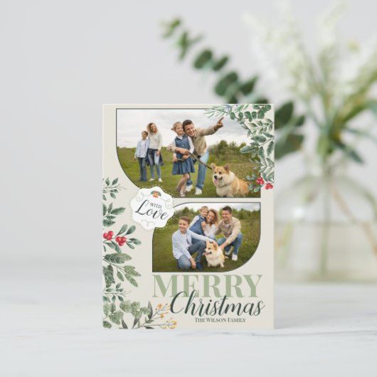 緑の植物学メリークリスマス2家族写真 シーズンポストカード (スタンド正面)