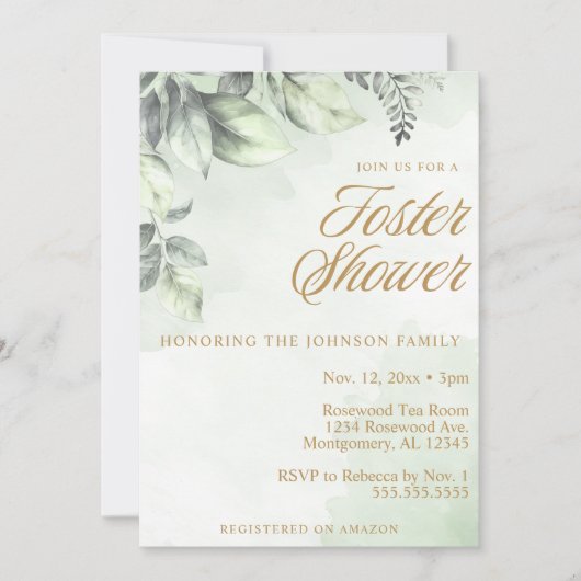 緑の植物学気にの里子/ベビーシャワー 招待状 (正面)