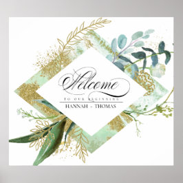 緑の植物学結婚の歓迎サイン ポスター