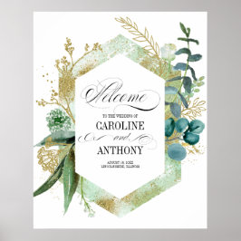 緑の植物学結婚の歓迎サイン ポスター