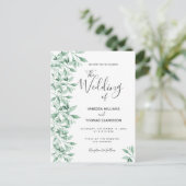 緑の植物性の緑の白い結婚式招待状 ポストカード (スタンド正面)