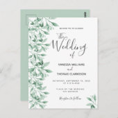 緑の植物性の緑の白い結婚式招待状 ポストカード (正面/裏面)