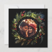 緑の植物性クリスマスフォトブラックスクエア シーズンカード (正面)