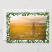 緑の植物性クリスマスフレーム写真最も幸せ シーズンカード (正面)