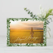 緑の植物性クリスマスフレーム写真最も幸せ シーズンカード (スタンド正面)