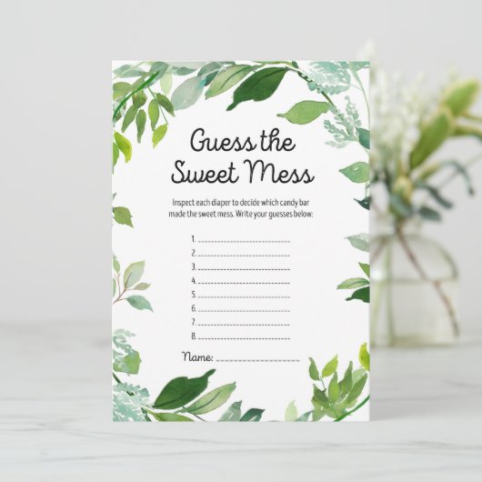 緑の植物性ベビーシャワーゲーム5x7インチサイズ 招待状 (スタンド正面)