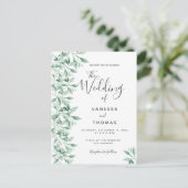 緑の植物性ホワイトグリーン結婚式招待状 ポストカード (スタンド正面)