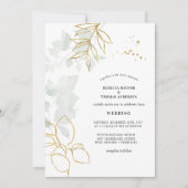 緑の植物性金ゴールド結婚葉 招待状 (正面)