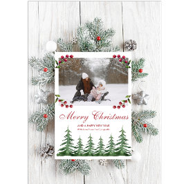 緑の植物松の木の雪クリスマスフォト シーズンカード