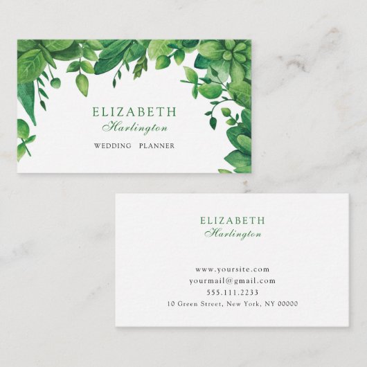 緑の植物水のカラーカード。ガーデンの緑 名刺 (正面/裏面)